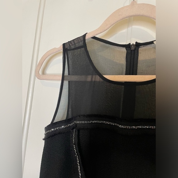 Sandro Paris Rapprochement Mesh and Chain Detail Textured Frayed Trim Mini Dress - Picture 3 of 12